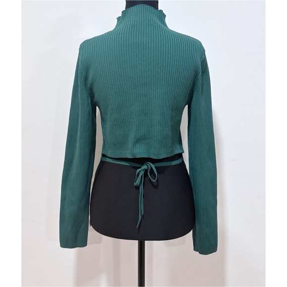EUC Aritzia Babaton Sculpt Knit Tie-Back Longsleeve Mock Neck Ribbd Knit Sweater - Picture 6 of 12